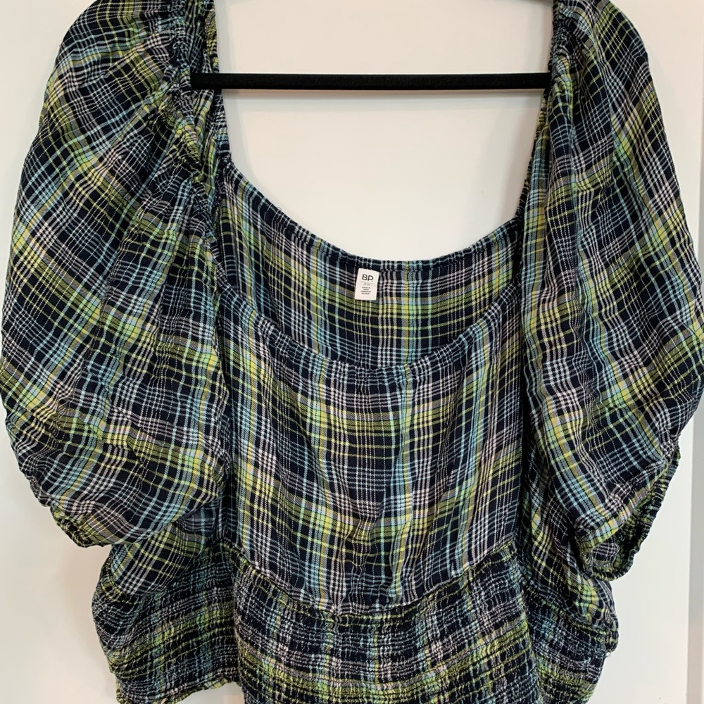 Plaid Women's Cropped Top in Blue and Green